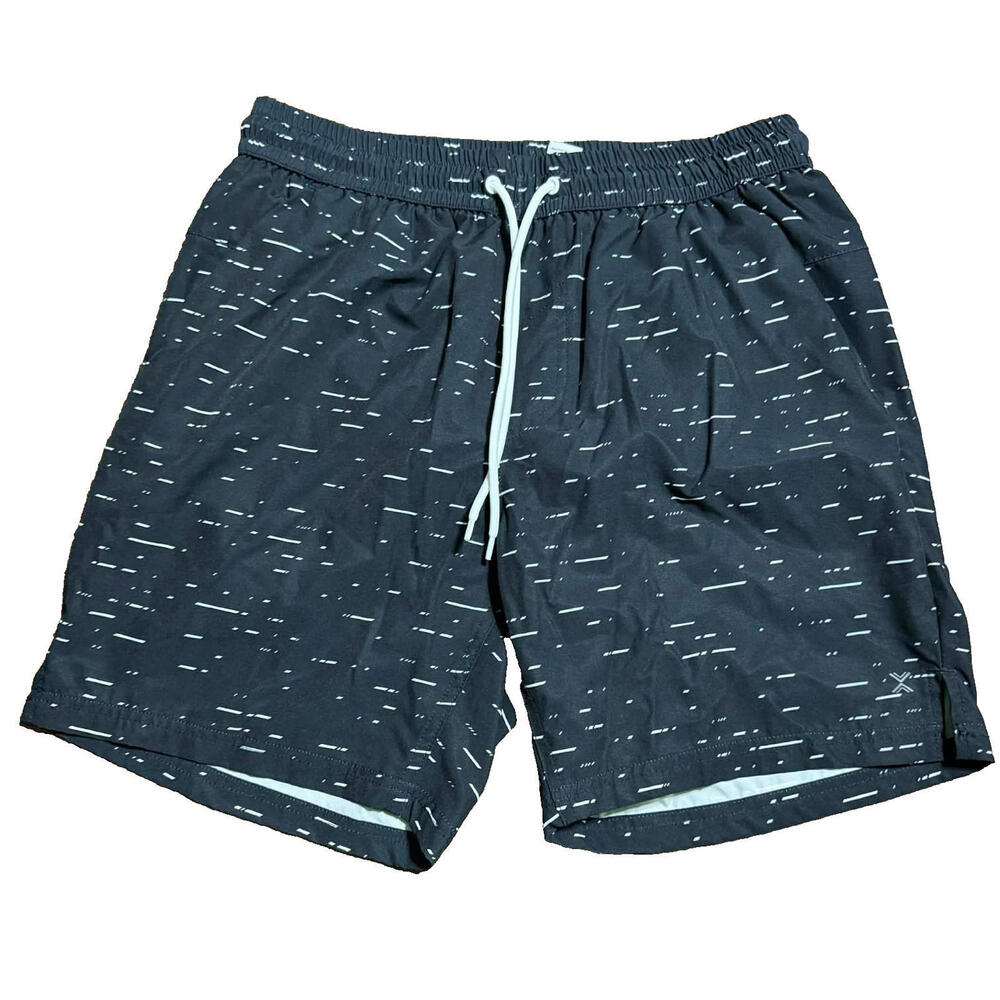 Xersion Men's M Black & White Drawstring Swim Trunks Shorts EUC